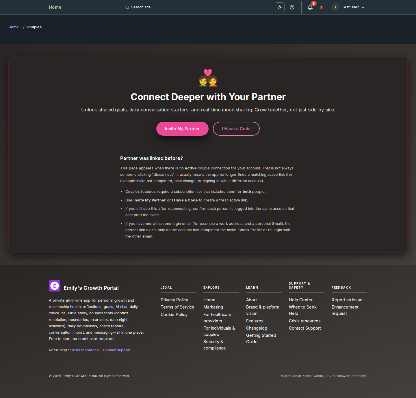 Screenshot: Couples Features