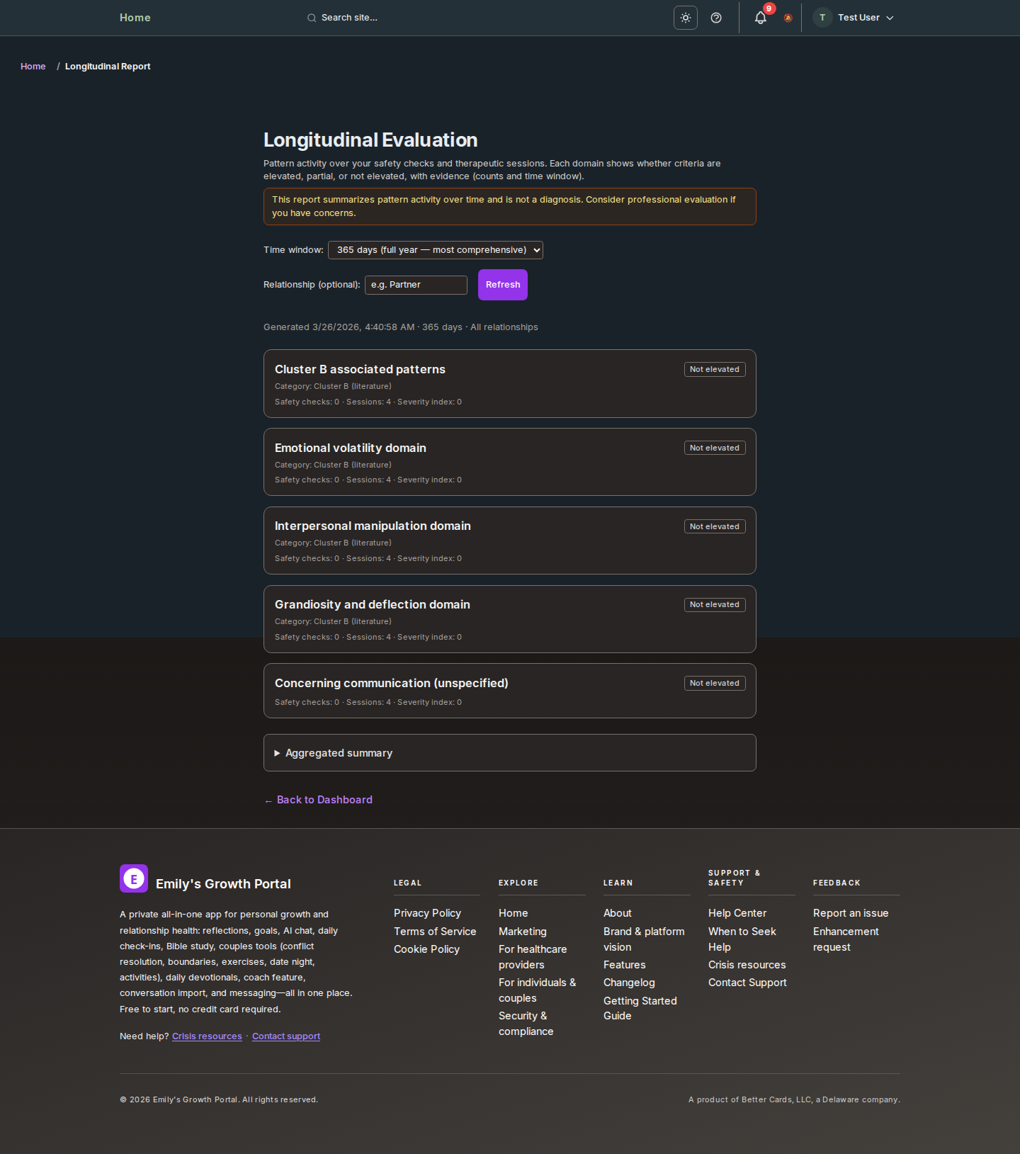 Screenshot: Longitudinal Evaluation