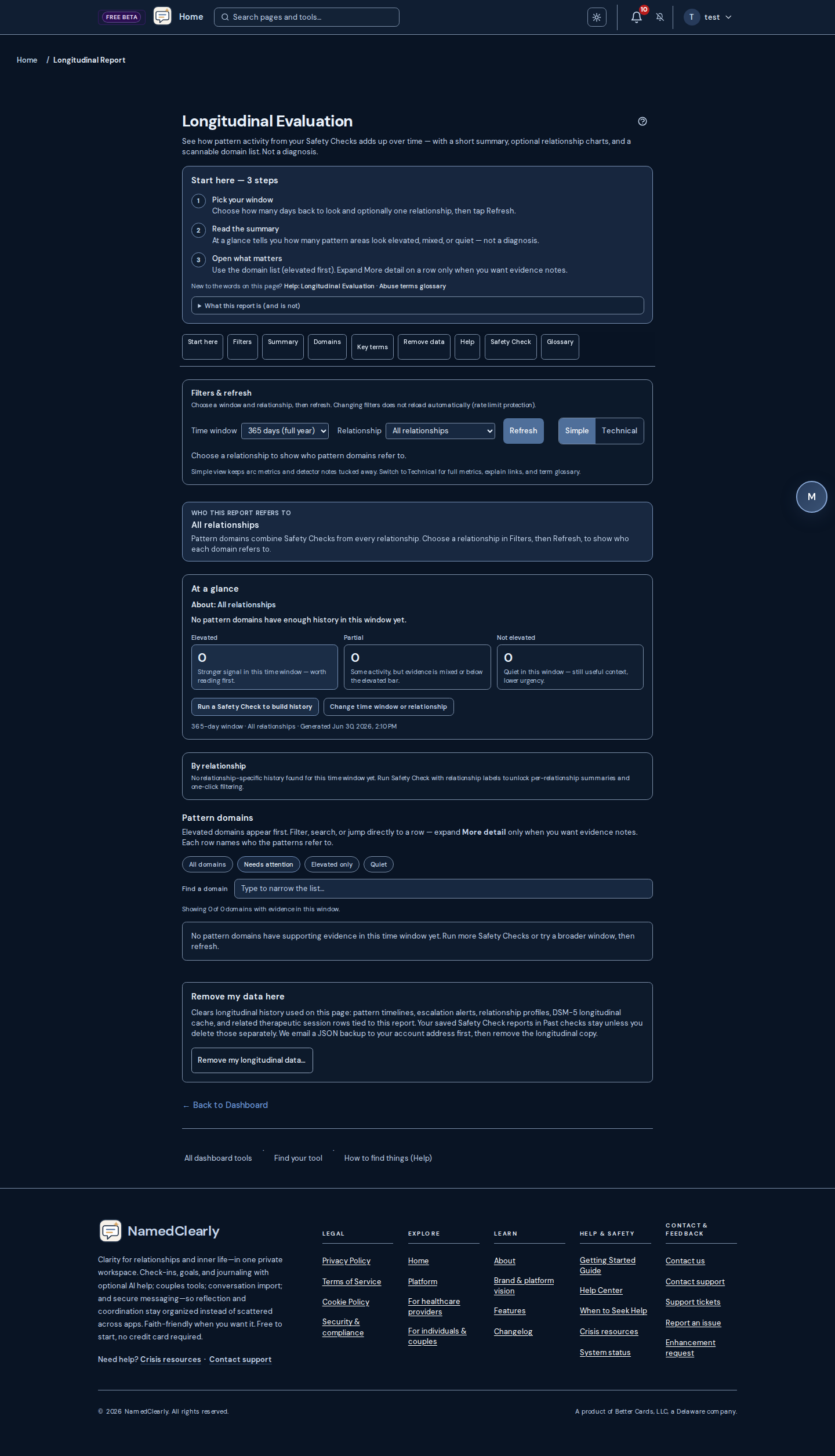 Screenshot: Longitudinal Evaluation