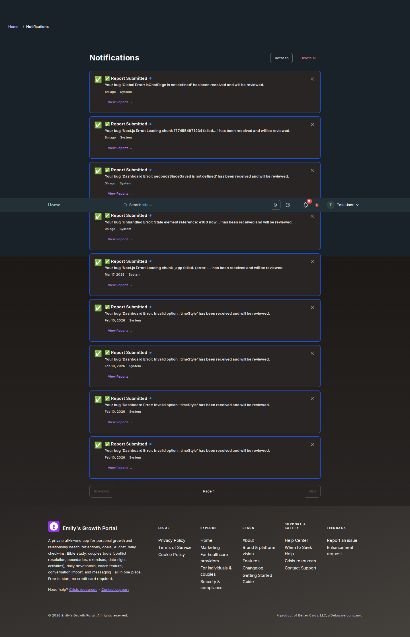 Screenshot: Notifications