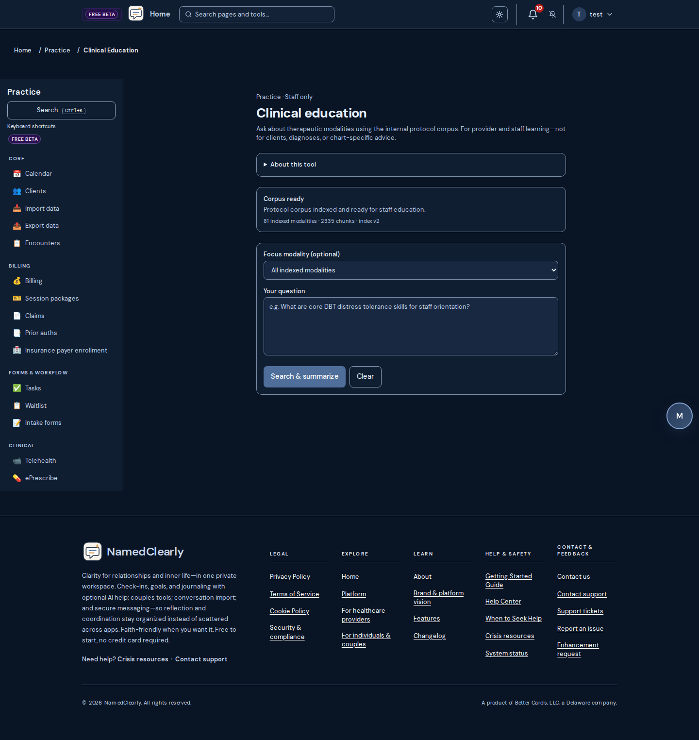 Screenshot: Practice Manager: clinical education