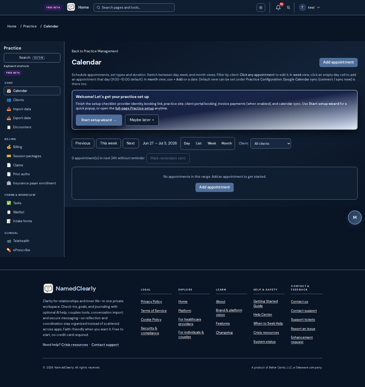 Screenshot: Practice Manager: session prep