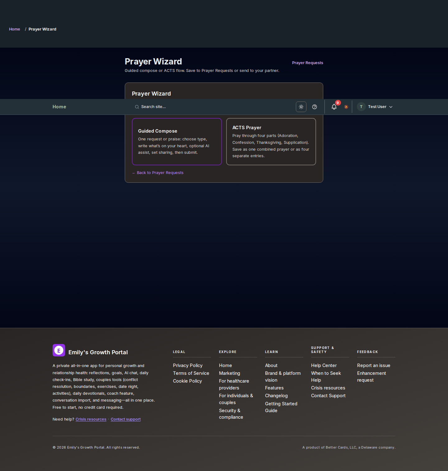 Screenshot: Prayer Wizard & Prayer Requests