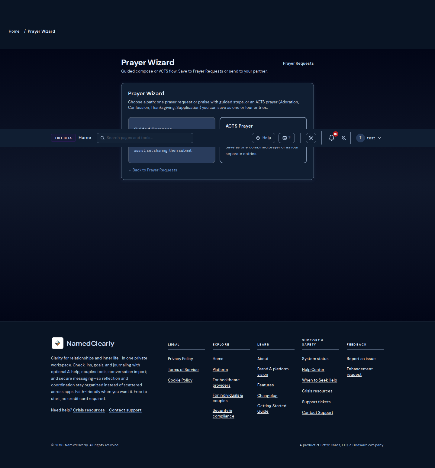 Screenshot: Prayer Wizard & Prayer Requests
