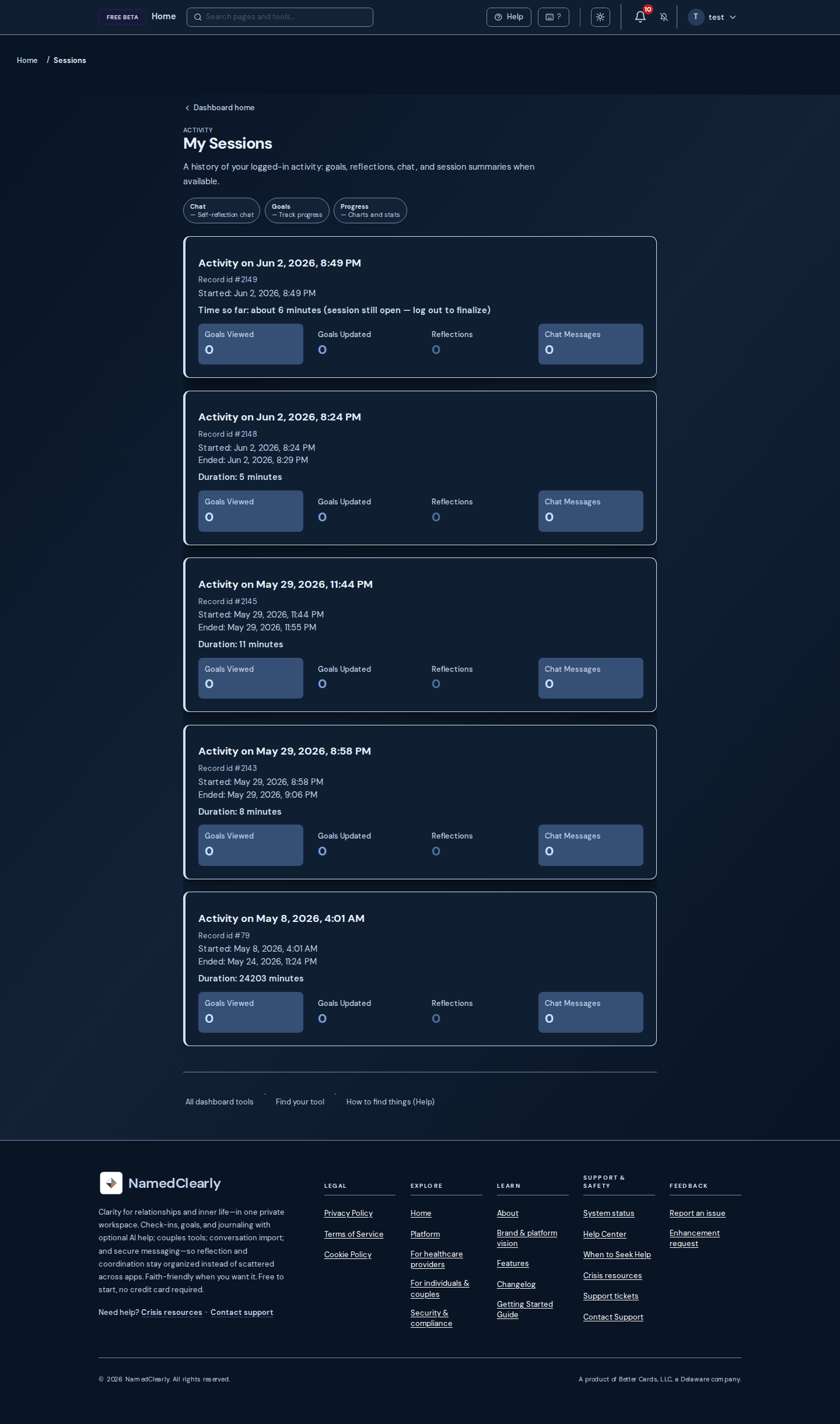 Screenshot: Activity History (Sessions)