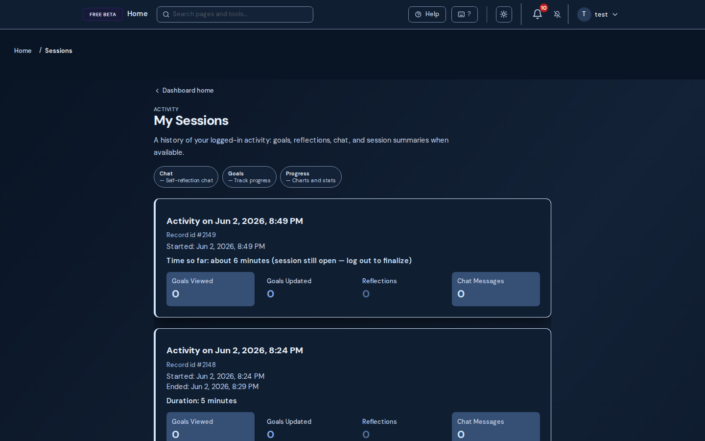 Activity History (Sessions)